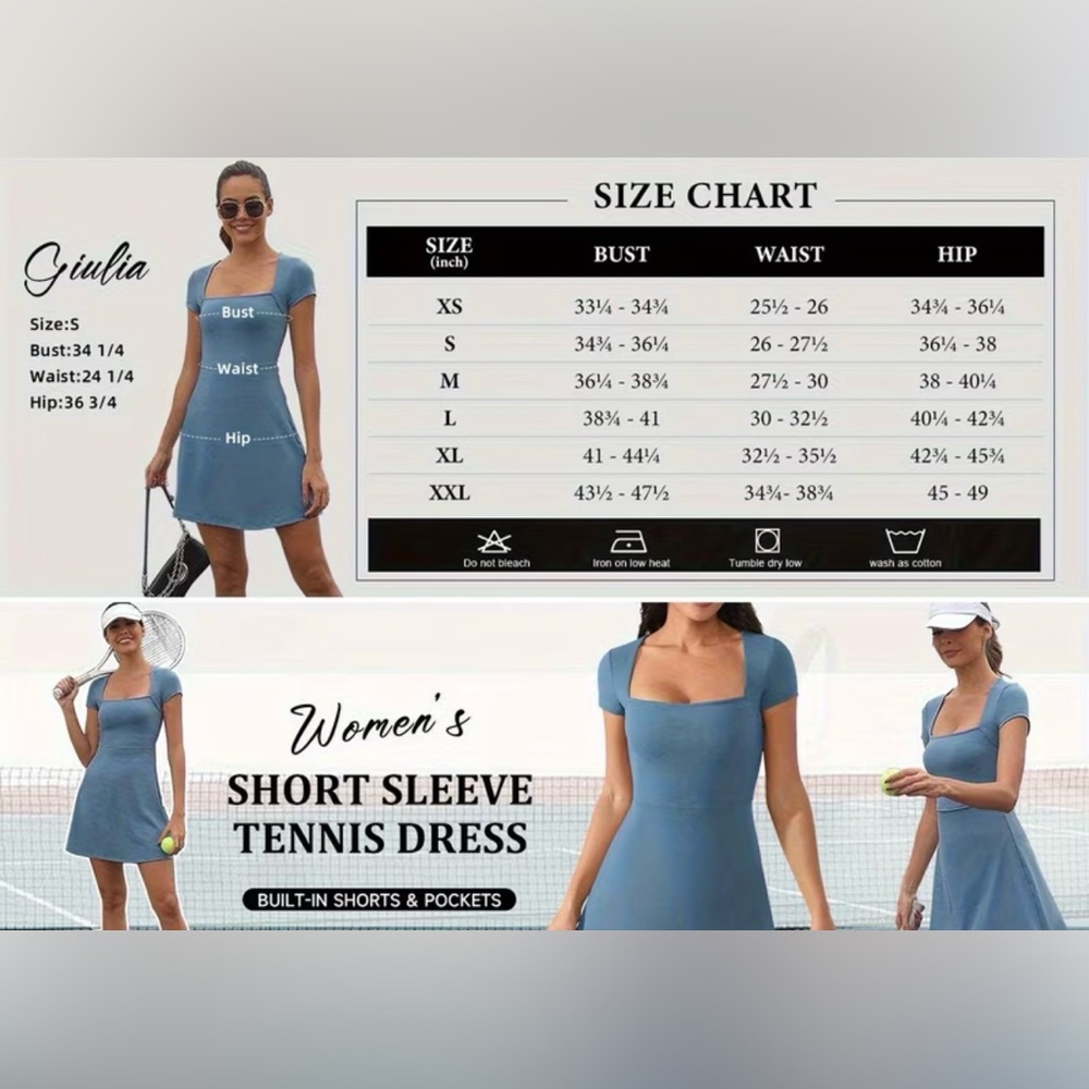 Medium Peacock Blue Women's Tennis Dress w/ pockets/ fitted/ skorts/ athletic - Picture 9 of 15